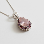 Elegant Rose Quartz and Amethyst Necklace with Garnet highlights in 925 Sterling Silver, ideal for gifting on special occasions.