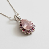 Elegant Rose Quartz and Amethyst Necklace with Garnet highlights in 925 Sterling Silver, ideal for gifting on special occasions.