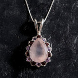 Rose Quartz Pendant - Real Amethyst Necklace - Flower Garnet Necklace