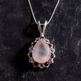 Rose Quartz Pendant - Real Amethyst Necklace - Flower Garnet Necklace