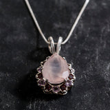 Rose Quartz Pendant - Real Amethyst Necklace - Flower Garnet Necklace