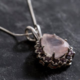 Rose Quartz Pendant - Real Amethyst Necklace - Flower Garnet Necklace