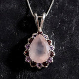 Rose Quartz Pendant - Real Amethyst Necklace - Flower Garnet Necklace