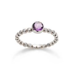 Dainty Amethyst Ring - Purple Gemstone Ring - Stackable Silver Ring