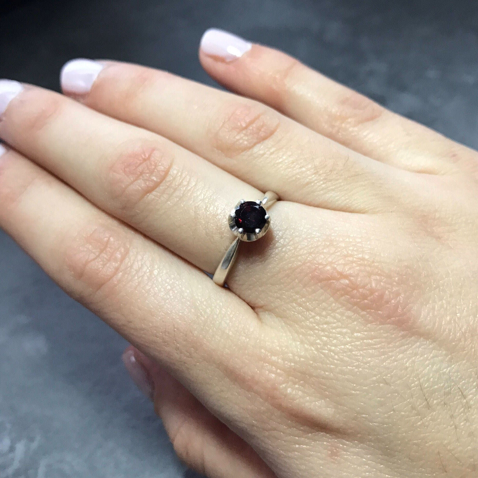 Red Garnet Ring, Garnet Promise Ring, Natural Garnet, January Birthstone, Red Diamond, Genuine Garnet, January Ring, Vintage Silver Ring