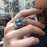 Kyanite Ring - Blue Owl Ring - Large Owl Ring