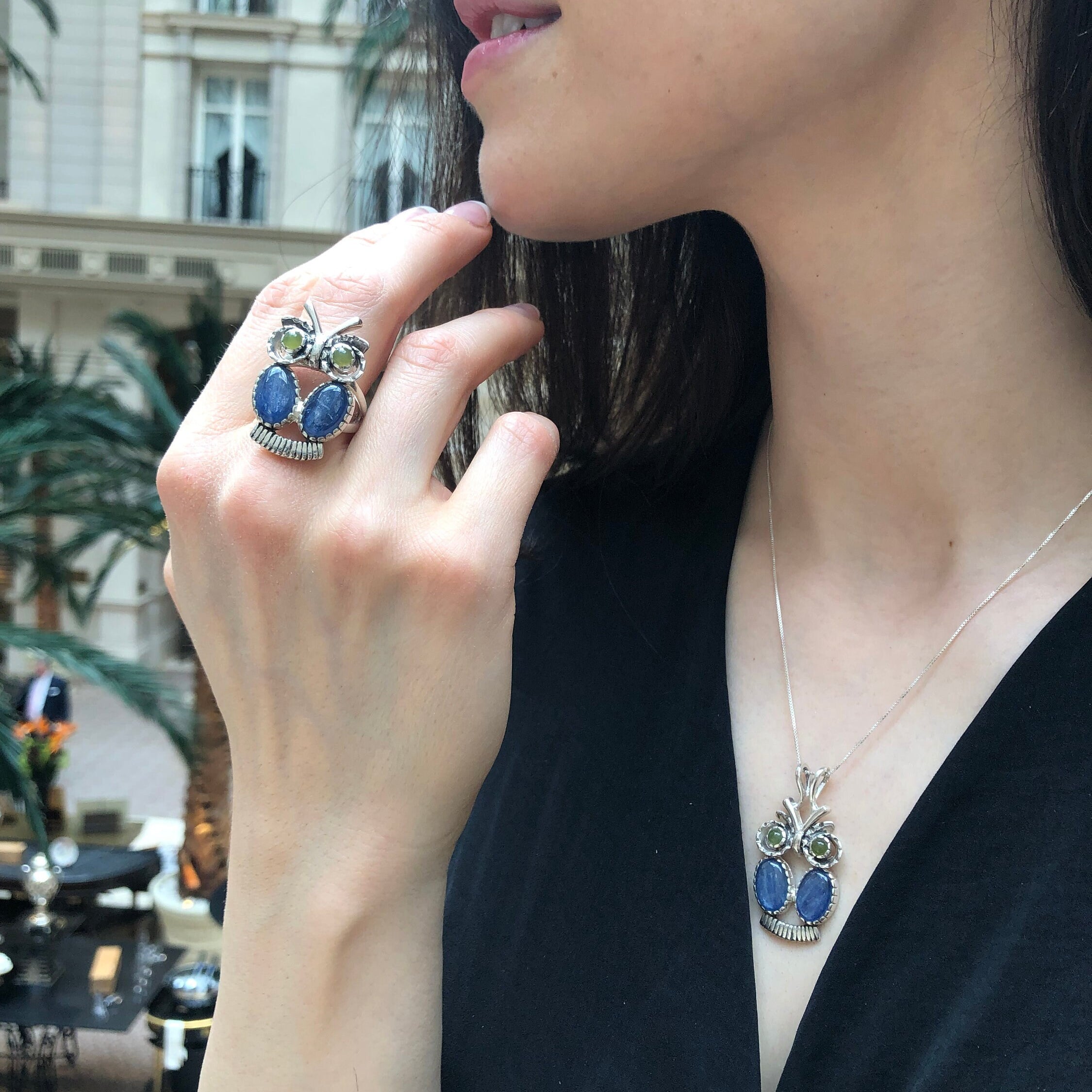 Owl Ring, Natural Kyanite, Statement Ring, Taurus Birthstone, Large Owl Ring, Vintage Ring, Animal Ring, Wisdom Ring, Solid Silver Ring