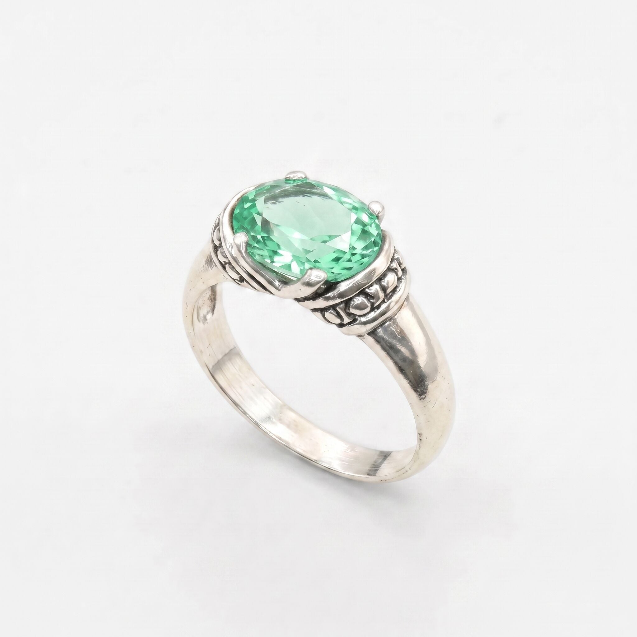 Created Emerald Ring made in 925 Sterling Silver with Created Mint Emerald in Solitaire setting, May Birthstone gift idea, symbolizes, ideal for everyday wear and perfect for birthday gifting and special occasions.