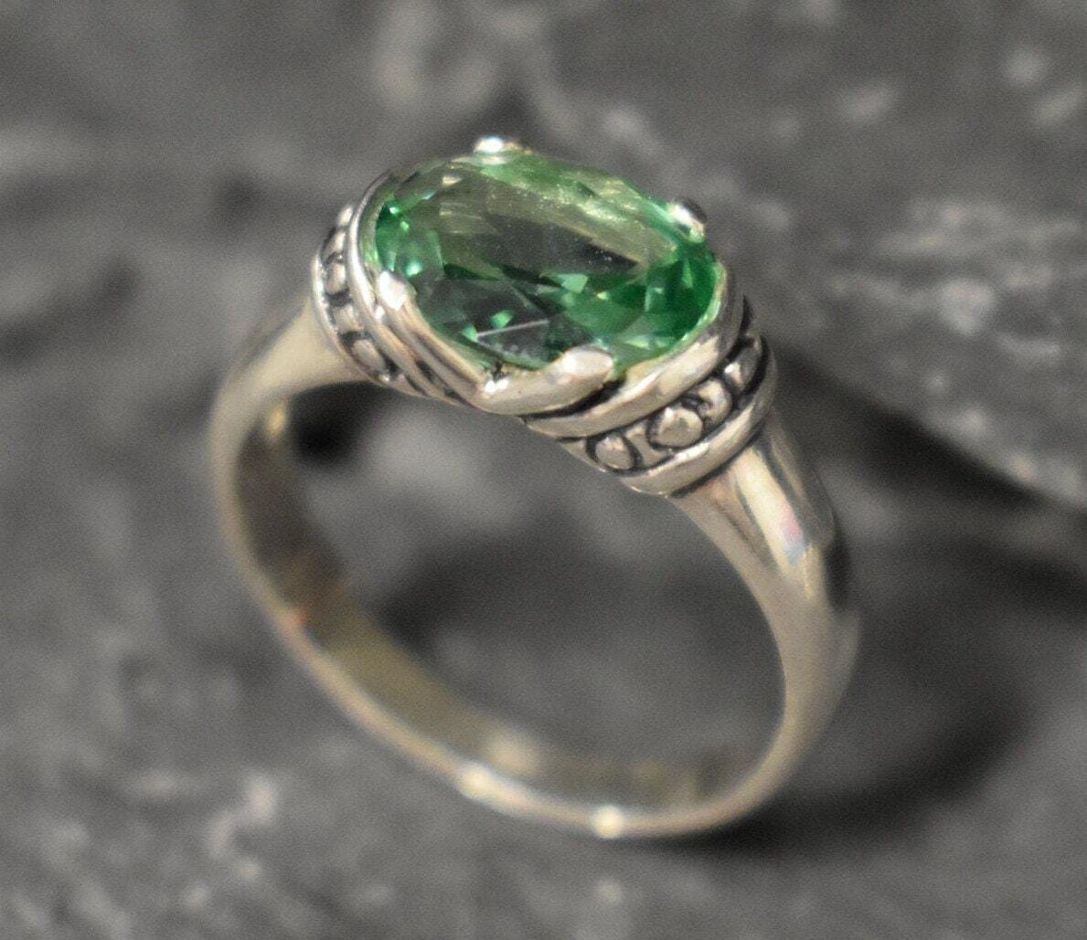 Created Emerald Ring made in 925 Sterling Silver with Created Mint Emerald in Solitaire setting, May Birthstone gift idea, symbolizes, ideal for everyday wear and perfect for birthday gifting and special occasions.