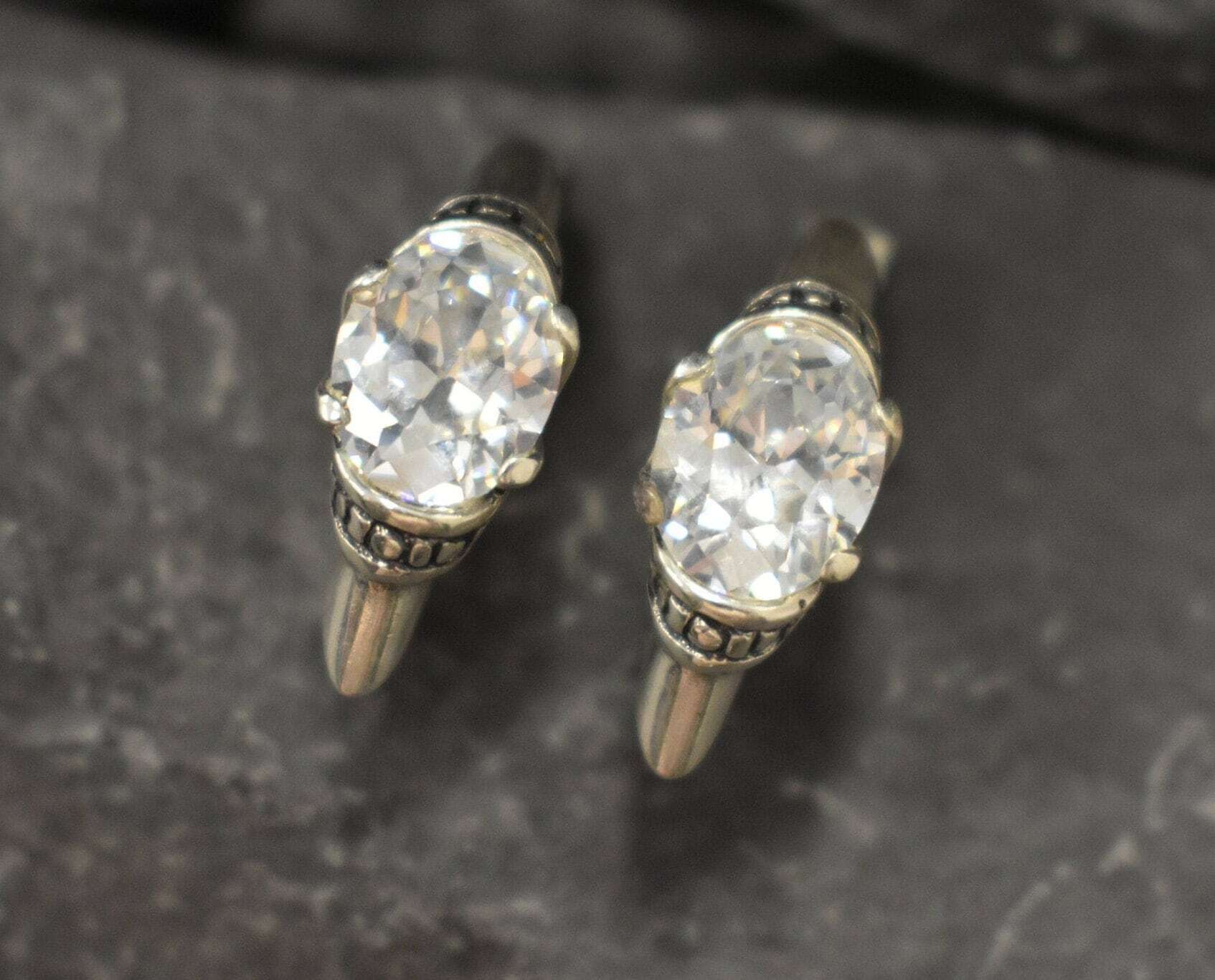 Boho Earrings, Diamond Earrings, Created Diamond, Sparkly Studs, Vintage Earrings, Tribal Earrings, Long Stud Earrings, Silver Earrings