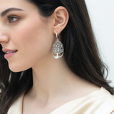 Silver Tree Earrings showcasing intricate design in 925 Sterling Silver, perfect for adding a unique touch to any outfit.