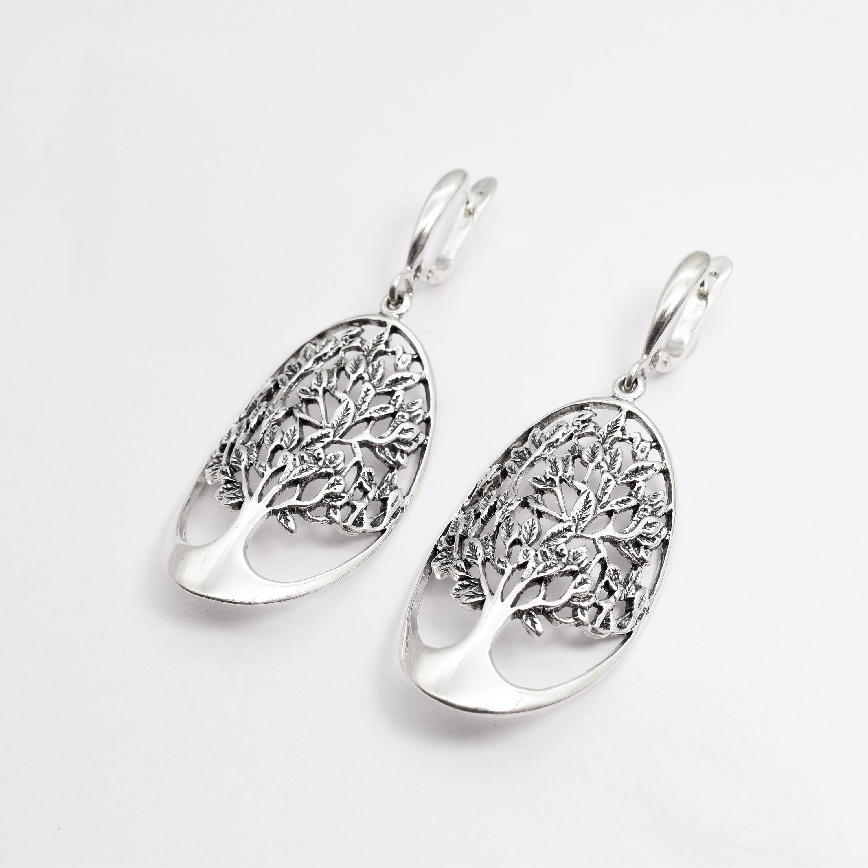 Silver Tree Earrings - Tree Statement Earrings - Dangling Tree Earrings made in 925 Sterling Silver. Ideal for everyday wear and perfect for birthday gifting and special occasions.