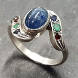 Sapphire Bezel Ring - Multistone Ring - Blue Vintage Ring