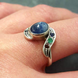 Sapphire Bezel Ring - Multistone Ring - Blue Vintage Ring