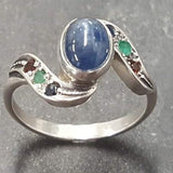 Sapphire Bezel Ring - Multistone Ring - Blue Vintage Ring