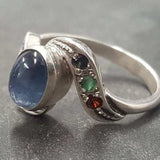 Sapphire Bezel Ring - Multistone Ring - Blue Vintage Ring