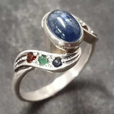 Sapphire Bezel Ring - Multistone Ring - Blue Vintage Ring