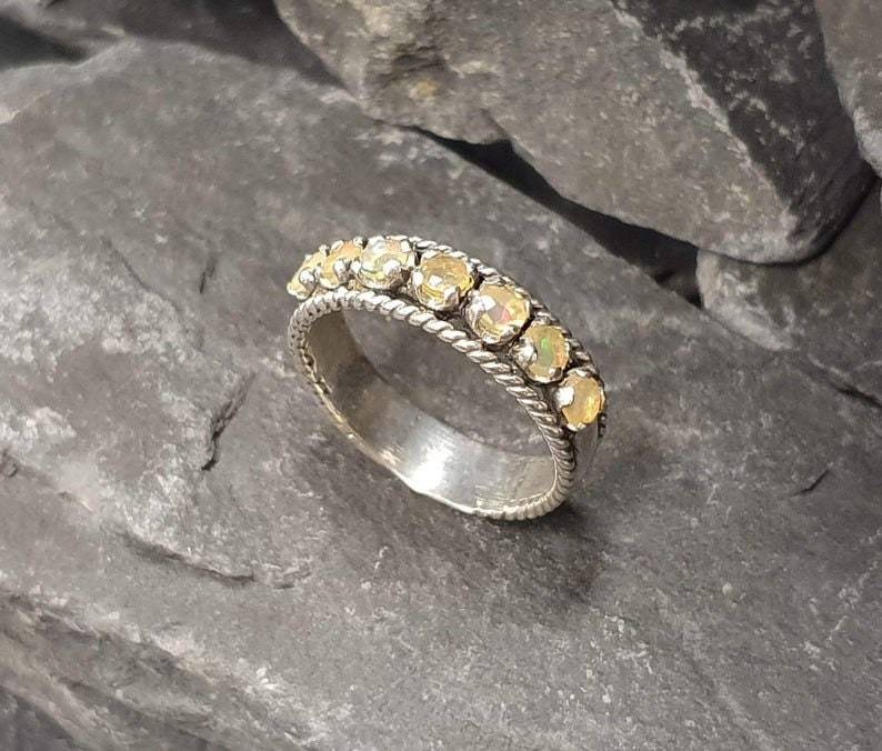 Opal Band, Natural Opal, Opal Eternity Ring, Opal Ring, Half Eternity Ring, October Birthstone, Vintage Band, Solid Silver Ring, Opal