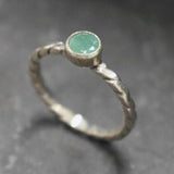 Genuine Emerald Ring - Green Round Ring - May Birthstone Ring