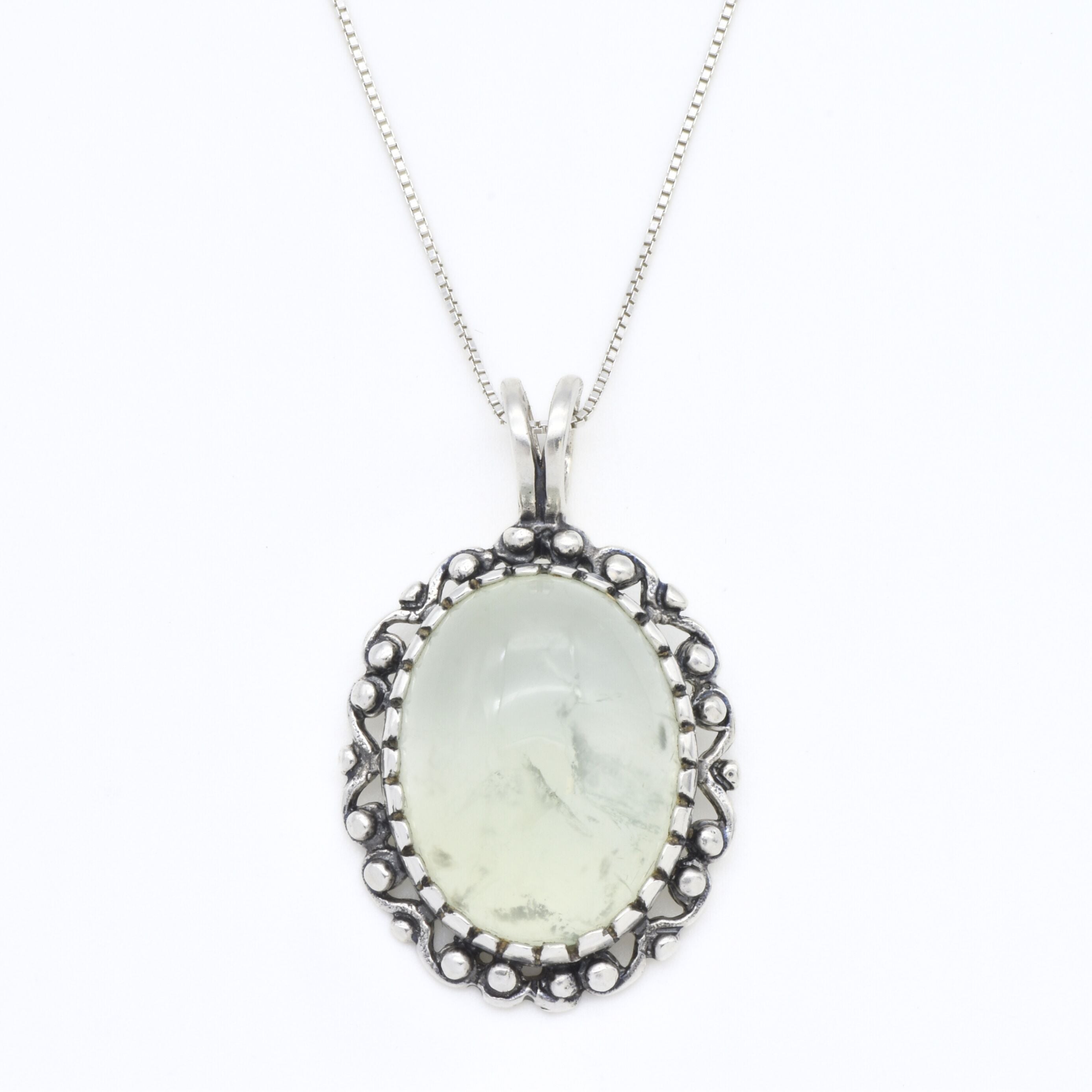 Victorian Pendant, Prehnite Pendant, Natural Prehnite, Artistic Pendant, Green Pendant, May Birthstone, Solid Silver Pendant, Prehnite