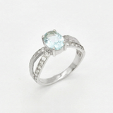 Gold Aquamarine Ring - Blue Oval Ring - Split Shank Ring
