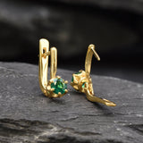 Gold Emerald Earrings - Green Dainty Earrings, Small Drop Earrings