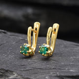 Gold Emerald Earrings - Green Dainty Earrings, Small Drop Earrings