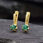 Created Emerald Earrings made in 18k Gold Vermeil with Round Created Green Emerald in Solitaire setting, May Birthstone gift idea, symbolizes, ideal for everyday wear and perfect for birthday gifting and special occasions.
