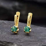 Created Emerald Earrings made in 18k Gold Vermeil with Round Created Green Emerald in Solitaire setting, May Birthstone gift idea, symbolizes, ideal for everyday wear and perfect for birthday gifting and special occasions.