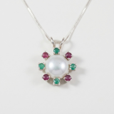 Real Pearl Pendant - Statement Pearl Necklace - Ruby & Emerald Necklace