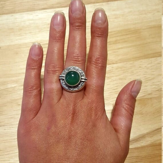 Prehnite Ring, Natural Prehnite, Tribal Ring, Green Ring, May Birthstone, Vintage Ring, May Ring, Green Prehnite, Silver Ring, Prehnite