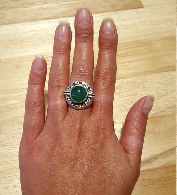Prehnite Ring, Natural Prehnite, Tribal Ring, Green Ring, May Birthstone, Vintage Ring, May Ring, Green Prehnite, Silver Ring, Prehnite