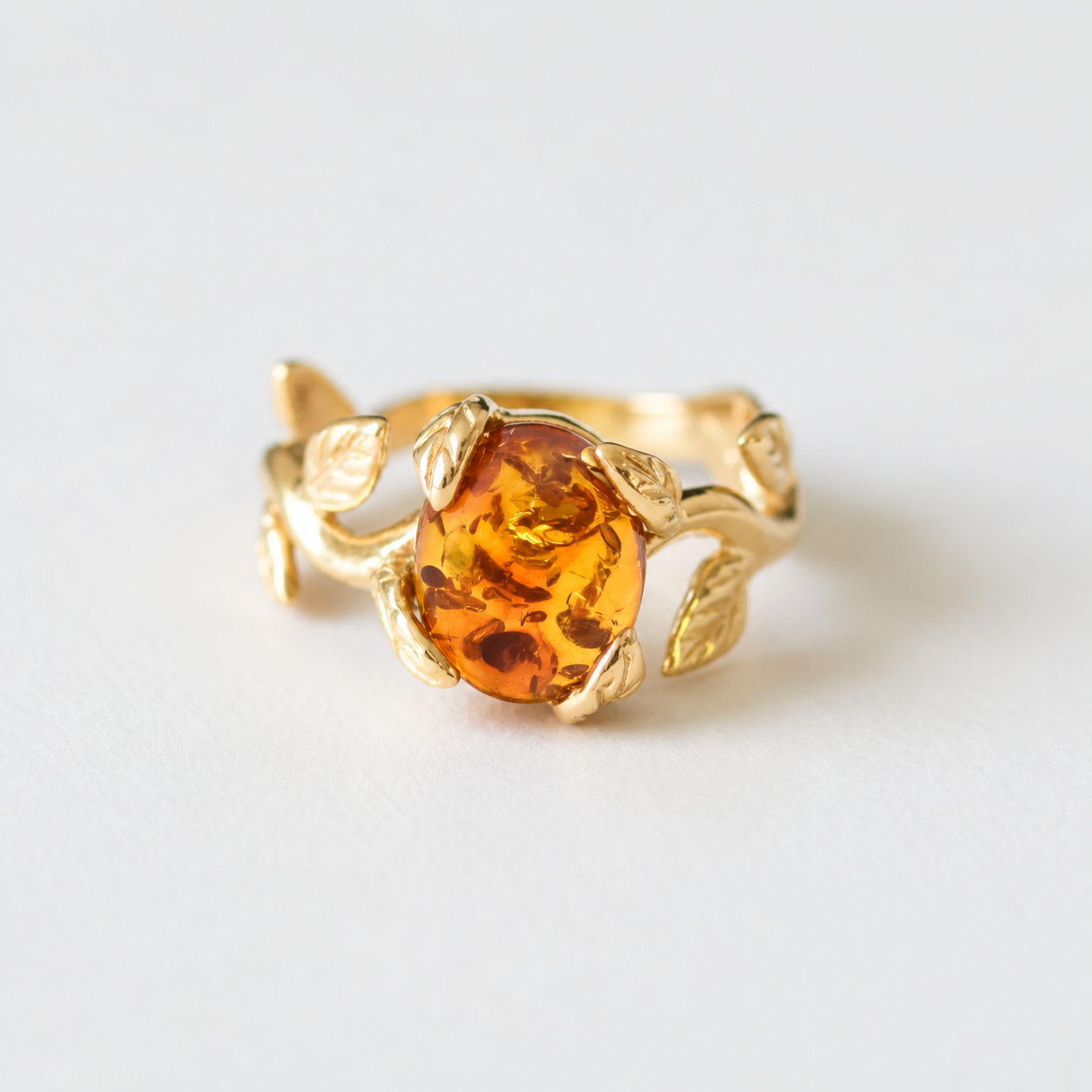 Amber Ring made in 18k Gold Vermeil with Oval Amber in Prong setting, ideal for everyday wear and perfect for birthday gifting and special occasions.