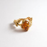 18k gold vermeil ring with oval Natural Amber in prong setting