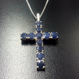 Sapphire Cross Pendant - Blue Cross Necklace - Statement Sapphire Necklace