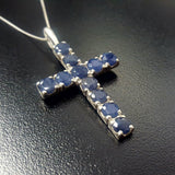 Sapphire Cross Pendant - Blue Cross Necklace - Statement Sapphire Necklace