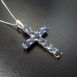 Sapphire Cross Pendant - Blue Cross Necklace - Statement Sapphire Necklace