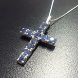 Sapphire Cross Pendant - Blue Cross Necklace - Statement Sapphire Necklace