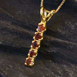Genuine Garnet Pendant - Red Bar Necklace - Vintage Drop Necklace