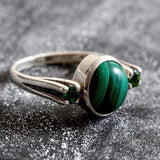 Malachite Ring - Green Promise Ring - Vintage Oval Ring