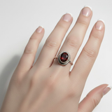 Natural Red Garnet Ring - Garnet Vintage Ring - Red Oval Statement Ring