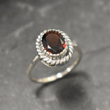 Vintage Garnet Ring - Gold Garnet Ring - Red Solitaire Ring