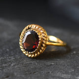 Vintage Garnet Ring - Gold Garnet Ring - Red Solitaire Ring