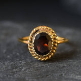 Vintage Garnet Ring - Gold Garnet Ring - Red Solitaire Ring