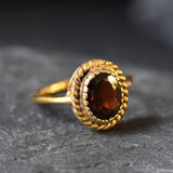 Vintage Garnet Ring - Gold Garnet Ring - Red Solitaire Ring