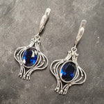 Sapphire Earrings, Created Sapphire, Blue Vintage Earrings, Long Earrings, Dangling Earrings, Heavy Silver Earrings, Solid Silver Earrings