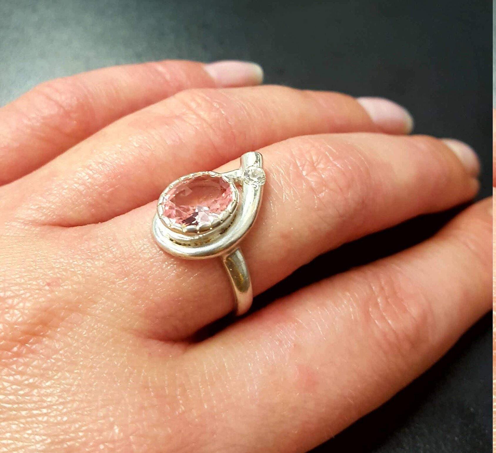 Morganite Ring, Created Morganite, Pink Vintage Ring, Pink Diamond Ring, Vintage Rings, Pink Ring, Solid Silver Ring, Pink Morganite Ring
