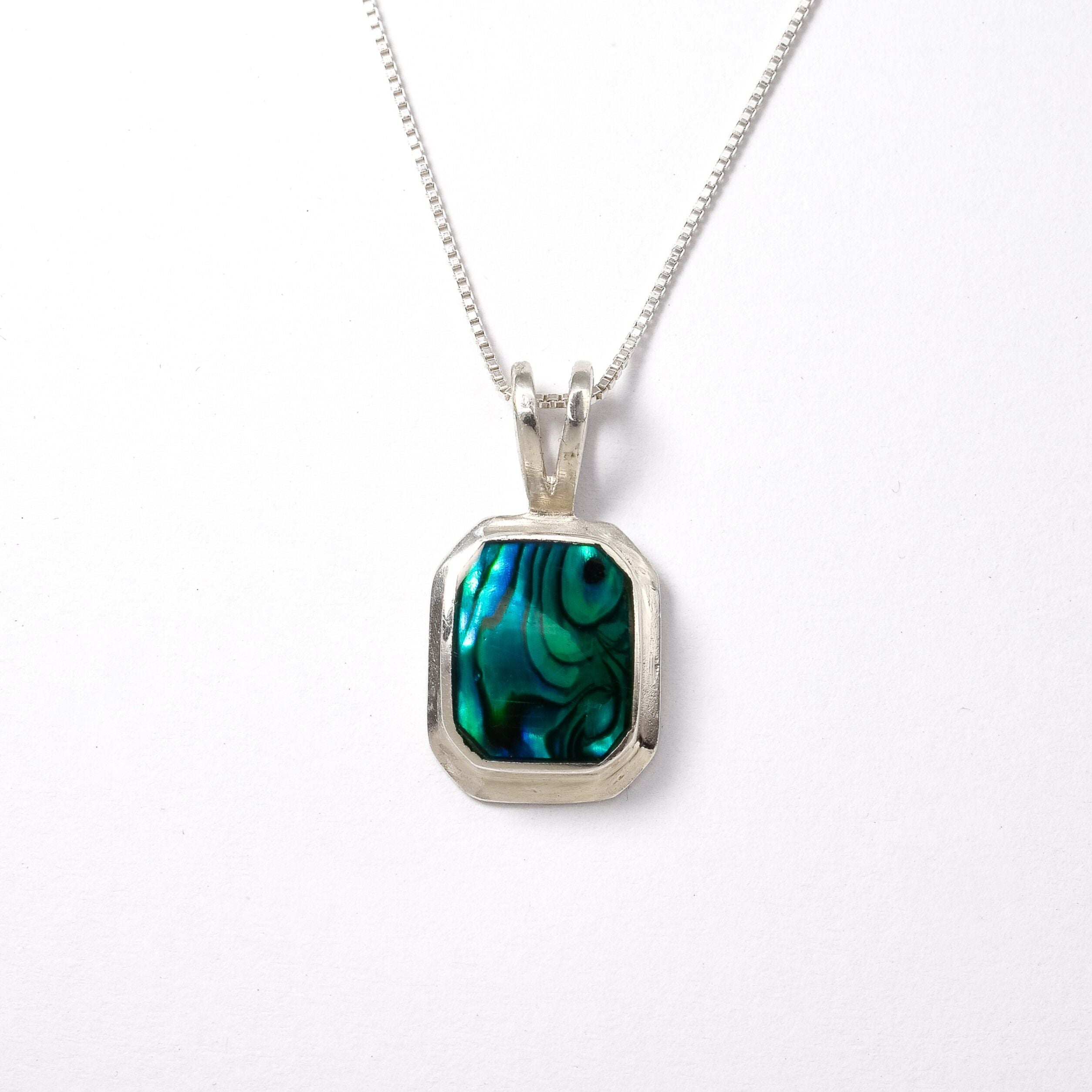 Square Abalone Pendant - Blue Shell Necklace - Mother of Pearl Necklace
