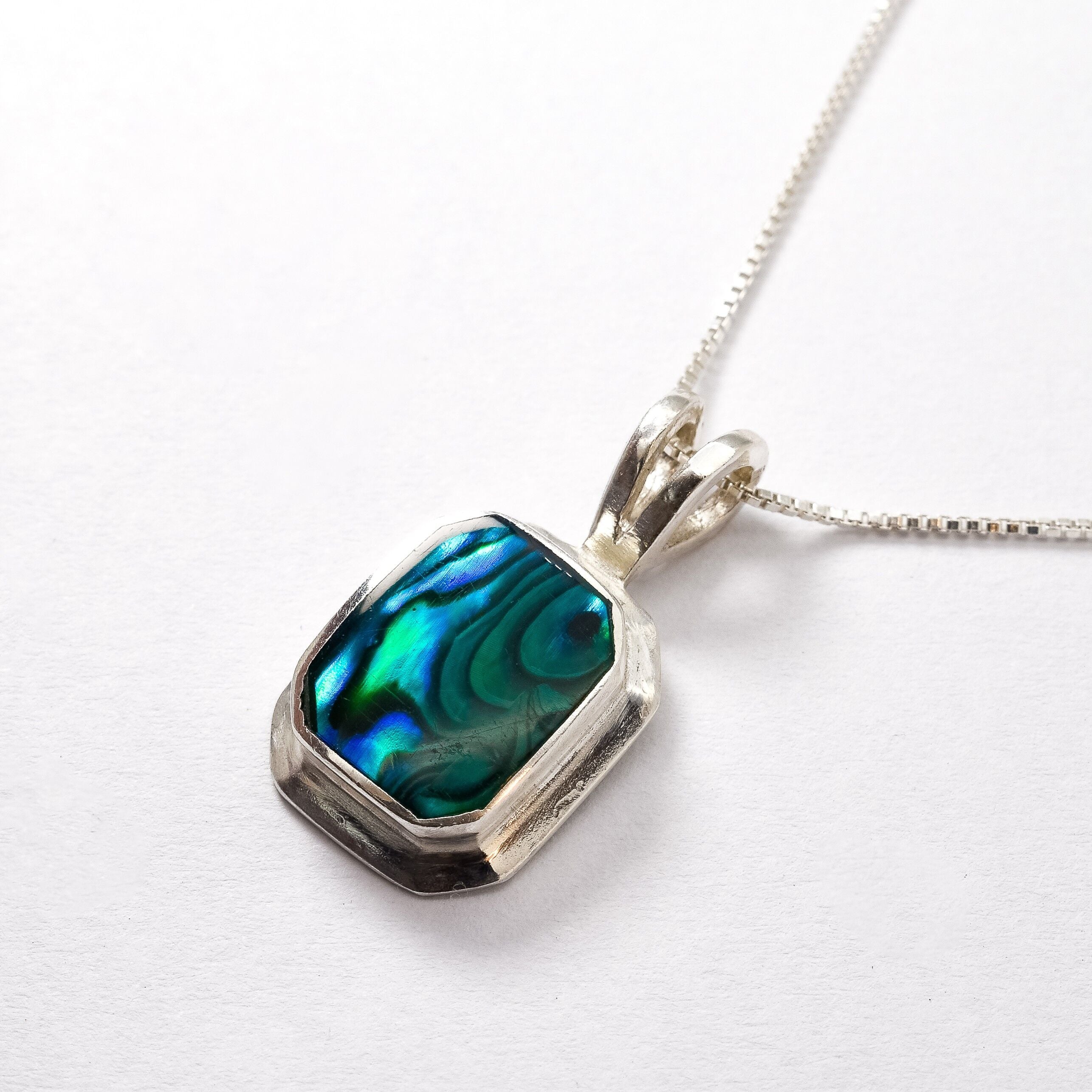 Square Abalone Pendant - Blue Shell Necklace - Mother of Pearl Necklace