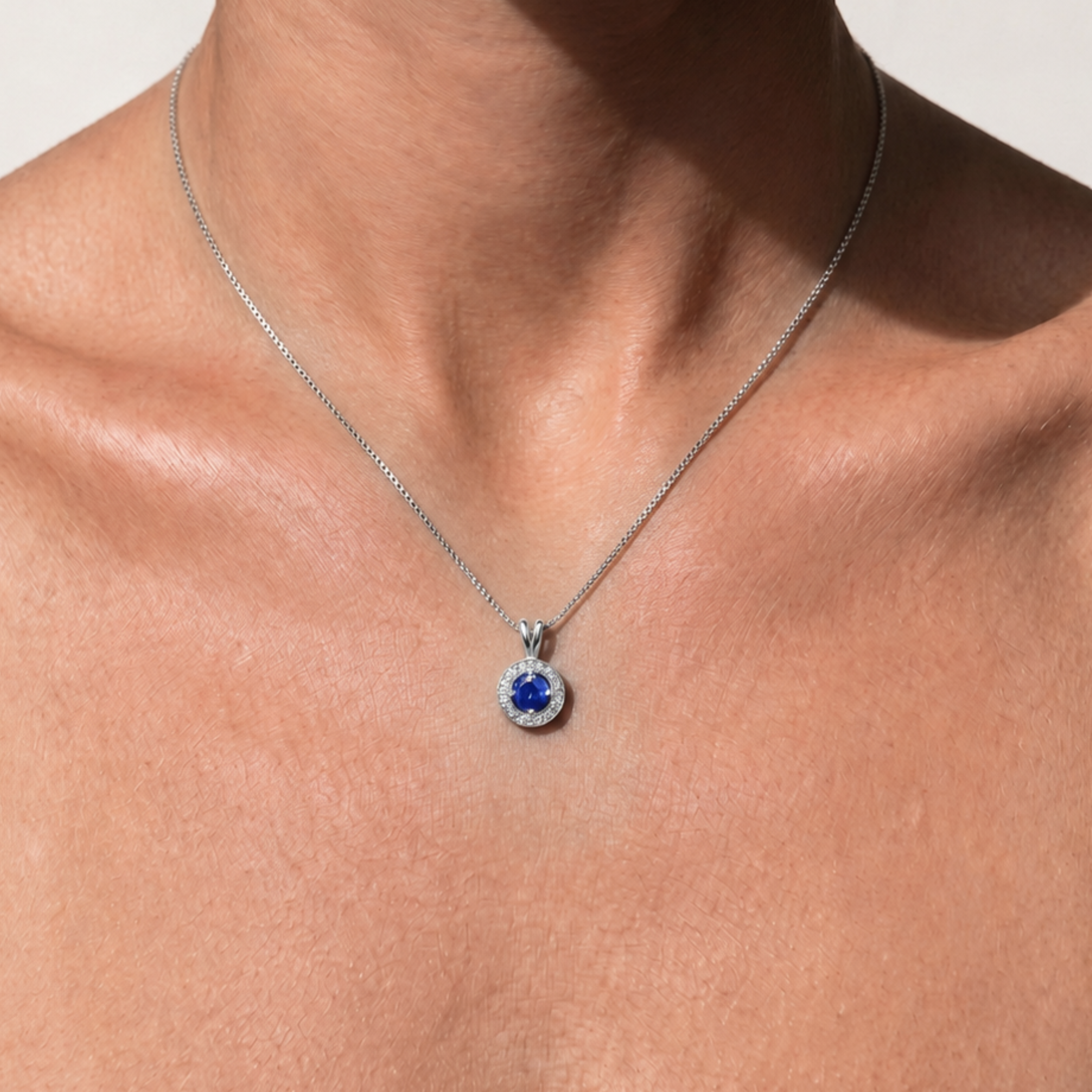 Created Sapphire Pendant in 925 Sterling Silver with Round Blue Sapphire, perfect for birthdays and special occasions.